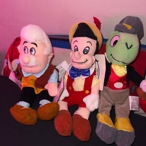 Pinocchio Gepetto Jiminy Cricket plushies w/ tag